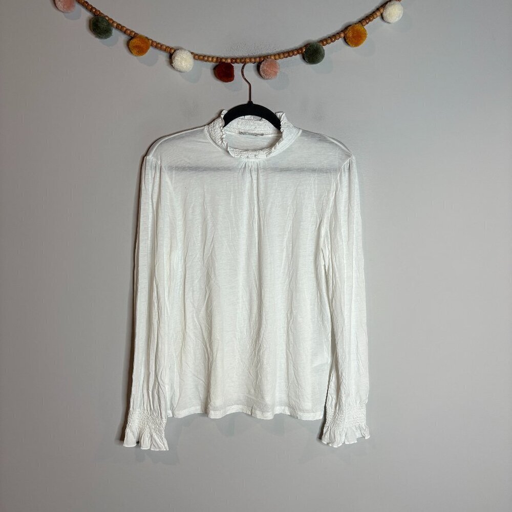 CLOSED white smocked mock neck top